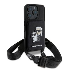 Karl Lagerfeld для iPhone 16 Pro Max чехол Crossbody cardslot PU Saffiano NFT Karl&amp;Choupette Hard Black