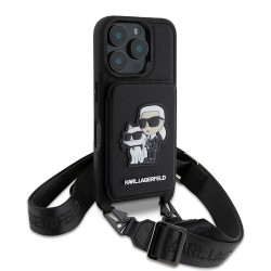 Karl Lagerfeld для iPhone 16 Pro Max чехол Crossbody cardslot PU Saffiano NFT Karl&Choupette Hard Black