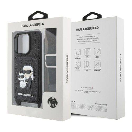 Karl Lagerfeld для iPhone 16 Pro Max чехол Crossbody cardslot PU Saffiano NFT Karl&Choupette Hard Black