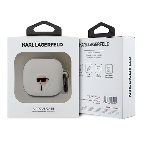 Karl Lagerfeld для Airpods 4 чехол Silicone case with ring NFT 3D Karl White
