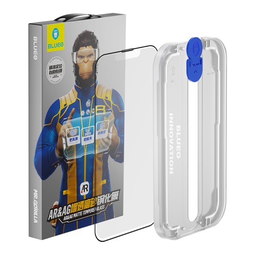 BlueO стекло для iPhone 16e/13/13 Pro/14, AR&AG Black (ультра-прозрачное матовое) (+installer)