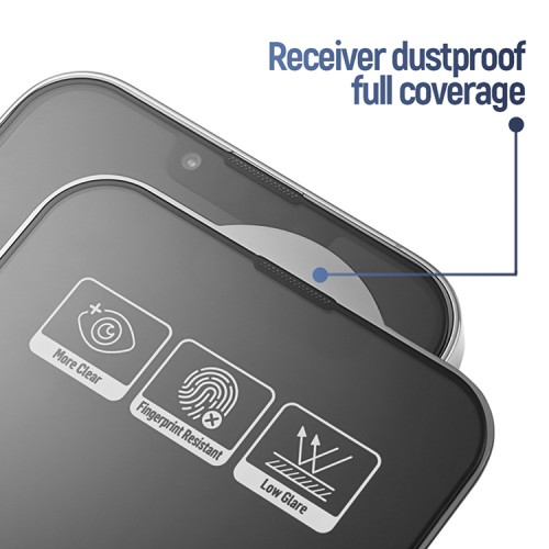 BlueO стекло для iPhone 16e/13/13 Pro/14, AR&AG Black (ультра-прозрачное матовое) (+installer)