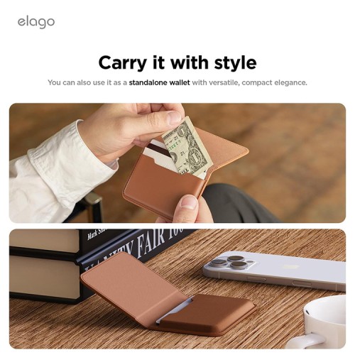 Elago магнитный бумажник MagSafe Card Pocket PU Leather Brown