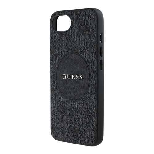 Guess для iPhone 16e чехол PU 4G with Round Patch Metal logo Hard Black (MagSafe)