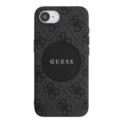 Guess для iPhone 16e чехол PU 4G with Round Patch Metal logo Hard Black (MagSafe)