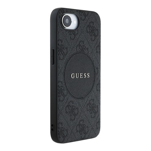Guess для iPhone 16e чехол PU 4G with Round Patch Metal logo Hard Black (MagSafe)
