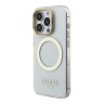 Guess для iPhone 15 Pro Max чехол PC/TPU Metal outline and Camera Stand Hard Transp/Gold (MagSafe)