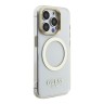 Guess для iPhone 15 Pro Max чехол PC/TPU Metal outline and Camera Stand Hard Transp/Gold (MagSafe)