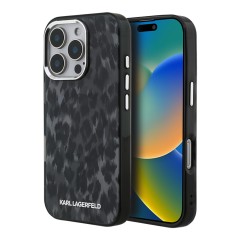 Karl Lagerfeld для iPhone 16 Pro чехол PC/TPU Leopard Metal camera Hard Black (MagSafe)