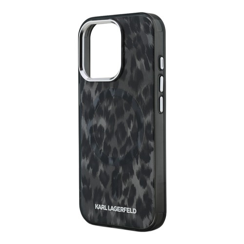 Karl Lagerfeld для iPhone 16 Pro чехол PC/TPU Leopard Metal camera Hard Black (MagSafe)