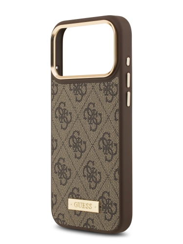 Guess для iPhone 17 Pro Max чехол PU 4G Plate metal logo and Gold camera Hard Brown (MagSafe)