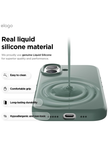Elago для iPhone 17 чехол Magnetic Silicone Midnight Green (MagSafe)