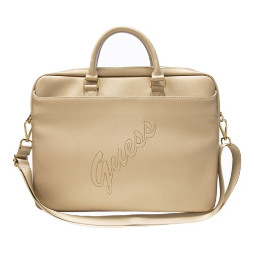 Сумка Guess Saffiano Script logo Bag для ноутбука до 15 дюймов, золотая