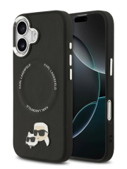 Karl Lagerfeld для iPhone 17 чехол PU NFT Karl &amp; Choupette heads Metal pin &amp; Cam Hard Black (MagSafe)