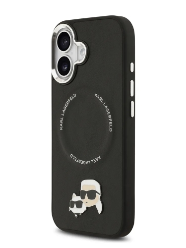 Karl Lagerfeld для iPhone 17 чехол PU NFT Karl & Choupette heads Metal pin & Cam Hard Black (MagSafe)