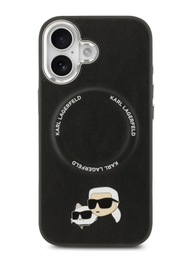 Karl Lagerfeld для iPhone 17 чехол PU NFT Karl & Choupette heads Metal pin & Cam Hard Black (MagSafe)