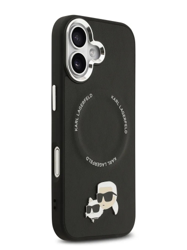 Karl Lagerfeld для iPhone 17 чехол PU NFT Karl & Choupette heads Metal pin & Cam Hard Black (MagSafe)