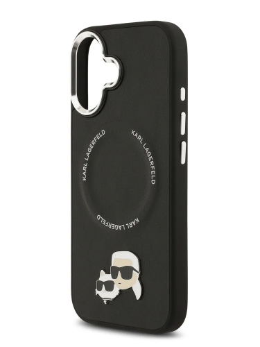 Karl Lagerfeld для iPhone 17 чехол PU NFT Karl & Choupette heads Metal pin & Cam Hard Black (MagSafe)