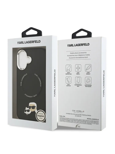 Karl Lagerfeld для iPhone 17 чехол PU NFT Karl & Choupette heads Metal pin & Cam Hard Black (MagSafe)