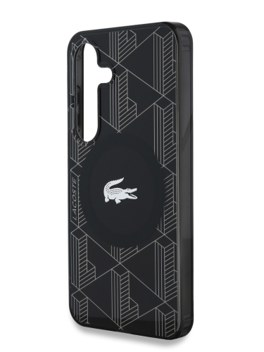 Lacoste для Galaxy S25 чехол PC/TPU Double layer Silver Croc logo Hard Black (MagSafe)
