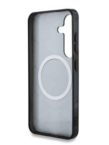 Lacoste для Galaxy S25 чехол PC/TPU Double layer Silver Croc logo Hard Black (MagSafe)