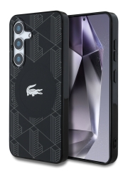 Lacoste для Galaxy S25 чехол PC/TPU Double layer Silver Croc logo Hard Black (MagSafe)