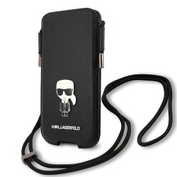 Чехол-карман Karl Lagerfeld для смартфонов Pouch PU Saffiano Ikonik Patch (metal) Black (M-size)
