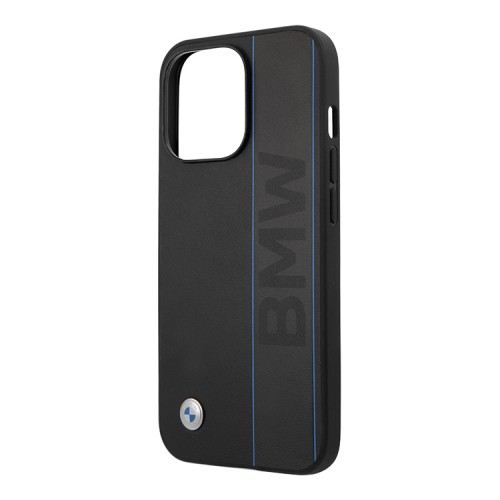 Кожаный чехол BMW Signature Blue lines Hard для iPhone 13 Pro, черный