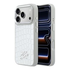 Karl Lagerfeld для iPhone 17 Pro чехол PU Glossy Croco Initials Metal logo&amp;Cam Hard Silver (MagSafe)
