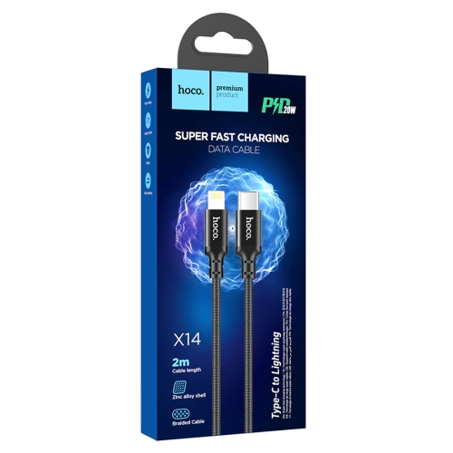 HOCO кабель X14 Double speed PD20W charging data cable iPhone (L=2M) Black