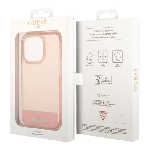 Чехол Guess Translucent w Electroplated camera Hard для iPhone 14 Pro, розовый