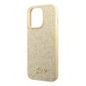 Чехол Guess Glitter flakes w Metal logo Hard для iPhone 14 Pro, золотой