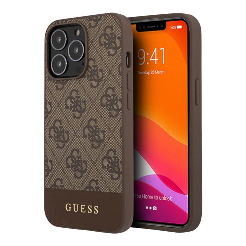 Чехол Guess PU 4G Bottom stripe Metal logo Hard для iPhone 13 Pro, коричневый