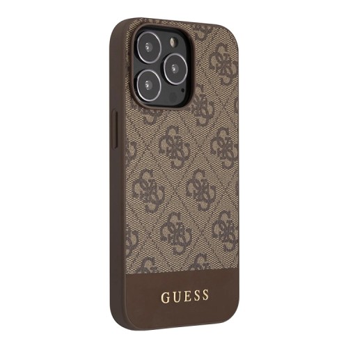 Чехол Guess PU 4G Bottom stripe Metal logo Hard для iPhone 13 Pro, коричневый