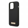 Чехол Guess Liquid Silicone Plate metal logo Hard для iPhone 14 Pro, черный (Magsafe)