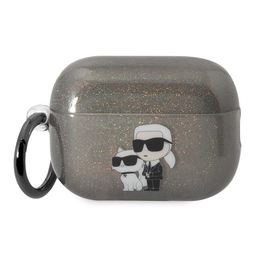 Чехол Lagerfeld TPU Glitters with ring NFT Karl & Choupette для Airpods Pro 2, черный