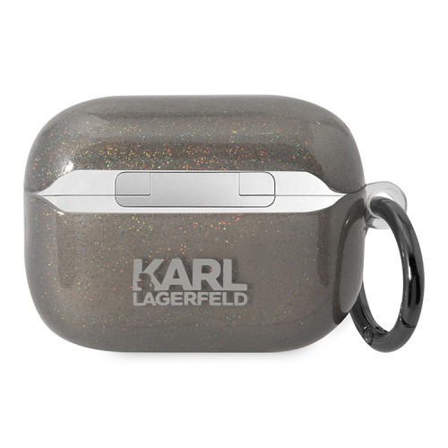 Чехол Lagerfeld TPU Glitters with ring NFT Karl & Choupette для Airpods Pro 2, черный