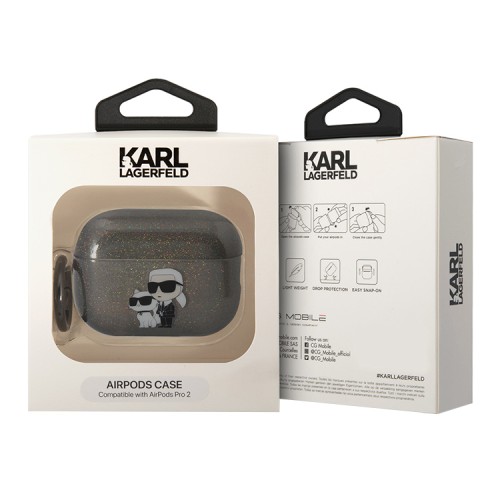 Чехол Lagerfeld TPU Glitters with ring NFT Karl & Choupette для Airpods Pro 2, черный