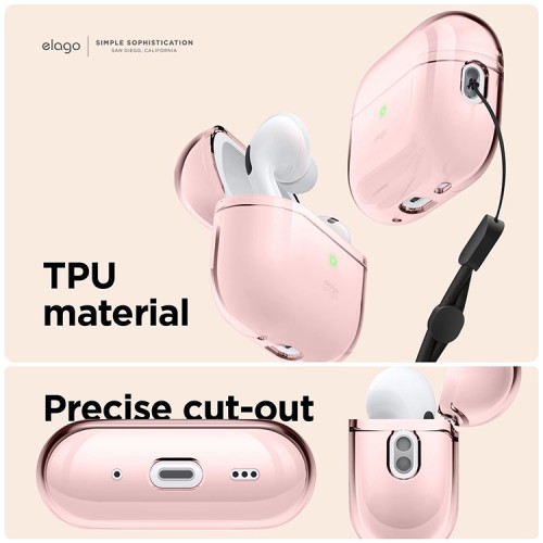 Чехол Elago Clear case with Round strap для AirPods Pro 2, Lovely Pink