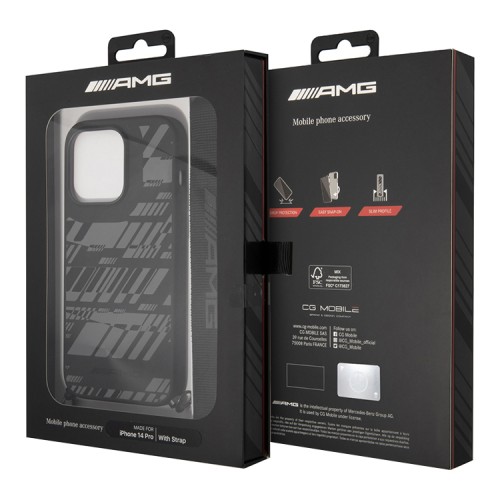 Чехол AMG Liquid silicone Expressive graphic Hard +Strap для iPhone 14 Pro, черный