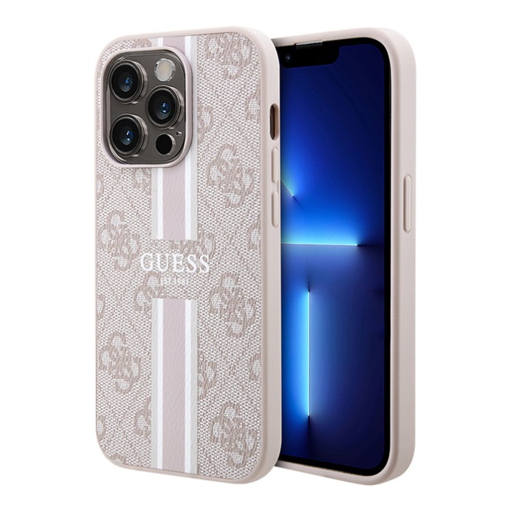 Чехол Guess PU 4G Stripes Hard для iPhone 13 Pro, розовый (MagSafe)