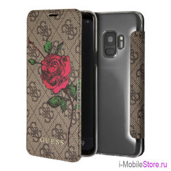 Чехол Guess Flower desire 4G Booktype roses для Galaxy S9, коричневый