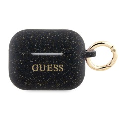 Чехол Guess Silicone Glitter с кольцом для Airpods Pro 2, черный