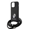 Lagerfeld для iPhone 15 Pro чехол Crossbody PU Saffiano NFT Karl & Choupette Metal Hard Black