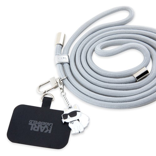 Karl Lagerfeld шнурок на шею для телефона Crossbody Nylon cord + NFT Choupette metal charm Grey