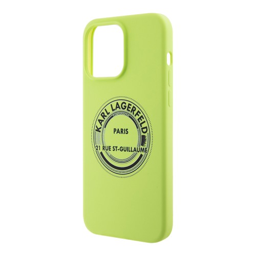 Karl Lagerfeld для iPhone 15 Pro чехол Liquid silicone RSG Round logo Hard Green