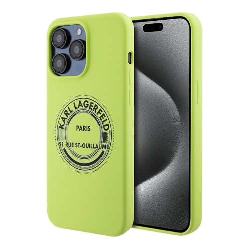 Karl Lagerfeld для iPhone 15 Pro чехол Liquid silicone RSG Round logo Hard Green