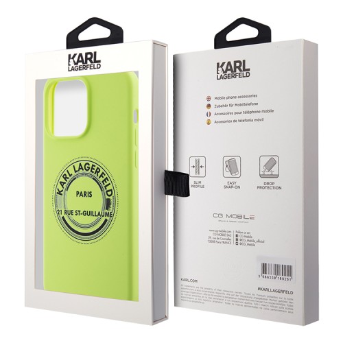 Karl Lagerfeld для iPhone 15 Pro чехол Liquid silicone RSG Round logo Hard Green