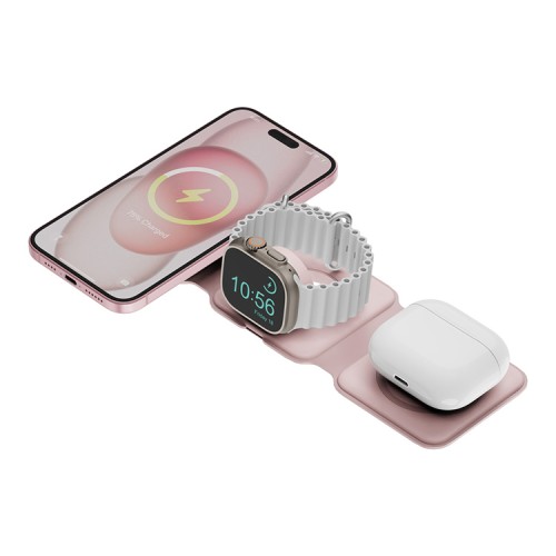 EnergEA Беспроводное СЗУ Bazic GoMag Trio PLUS magnetic wireless foldable 15W Pink