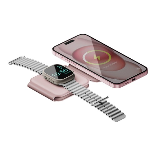 EnergEA Беспроводное СЗУ Bazic GoMag Trio PLUS magnetic wireless foldable 15W Pink